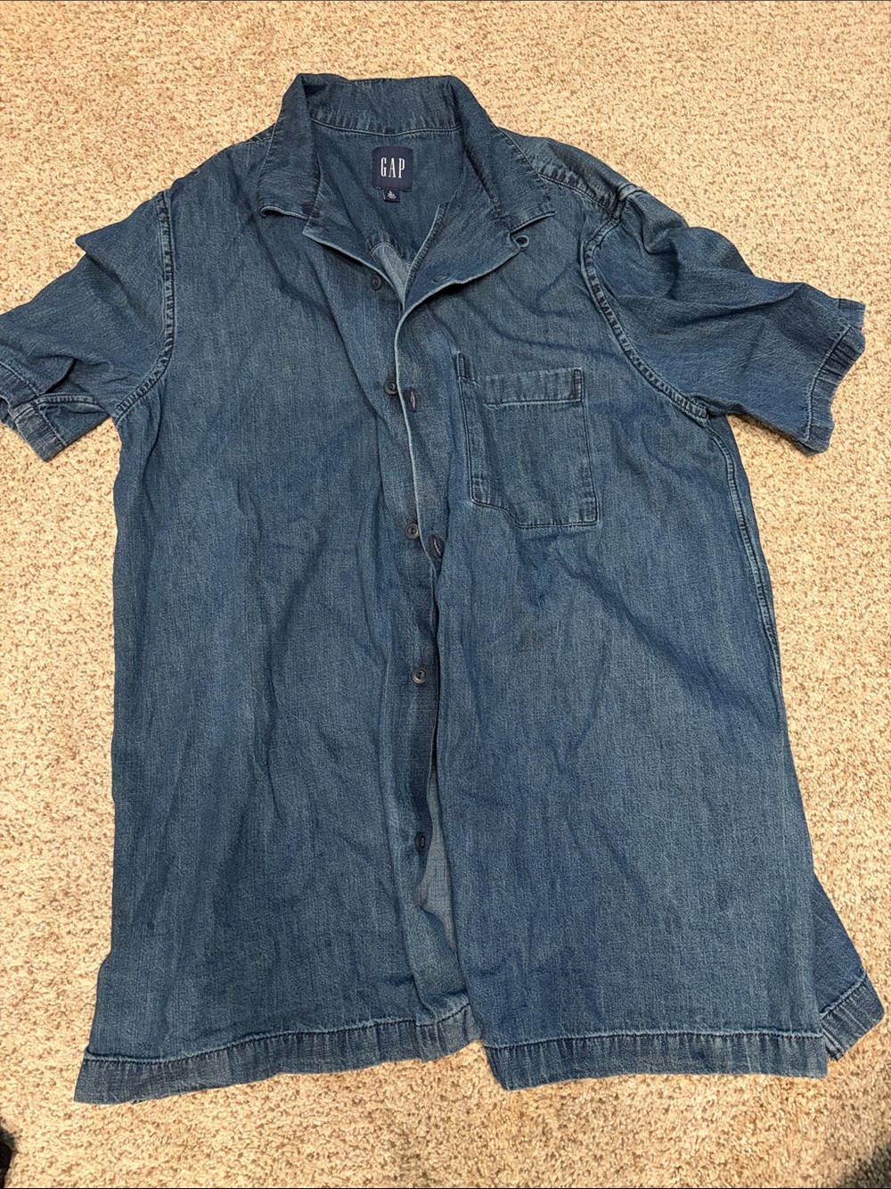 GAP Short-Sleeve Denim Button-Up Shirt - Blue